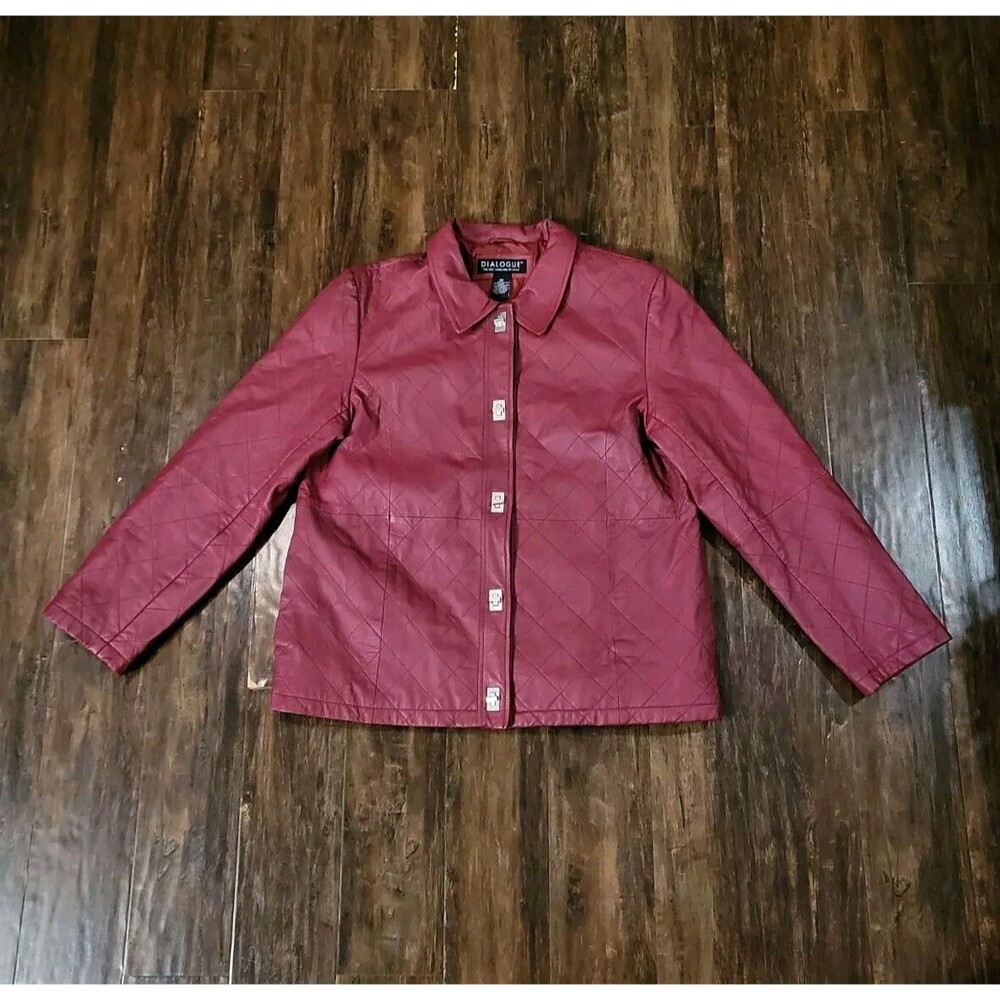 Women's Leather Jacket Dialogue Red Lined Quilted Look Tag M Long Sleeve